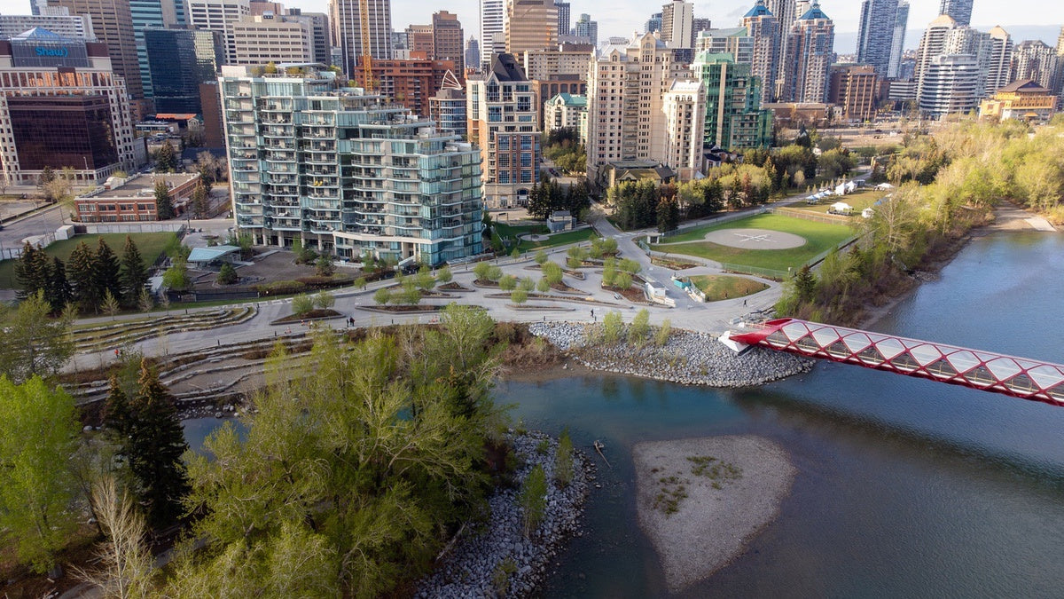 Bike pathways near Bow River in downtown Calgary