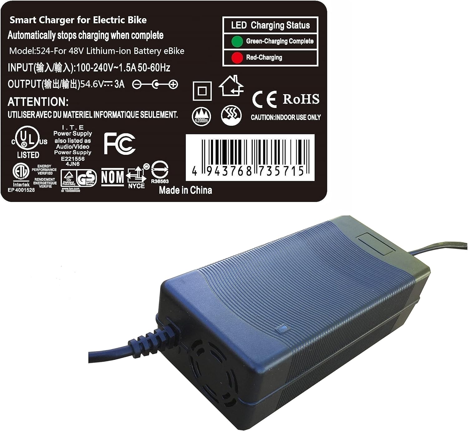 eBike charger with label enlarged